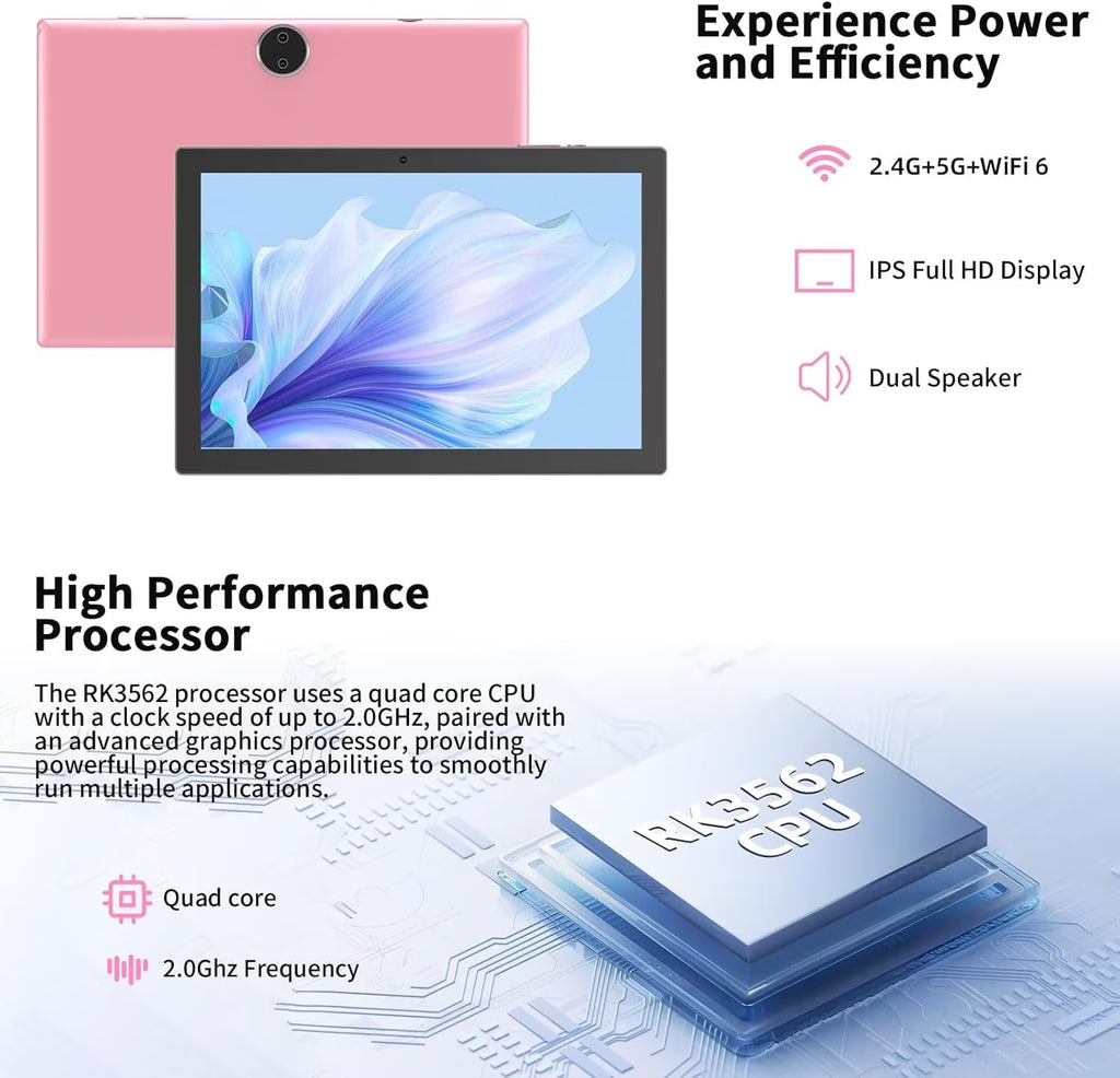 PRITOM tableta de 10,1″ con Android 16 – 16 GB de RAM y 64 GB de almacenaje, funda con teclado incluida, batería de 6000 mAh, doble configuración de cámaras, ideal para estudio y tareas diarias