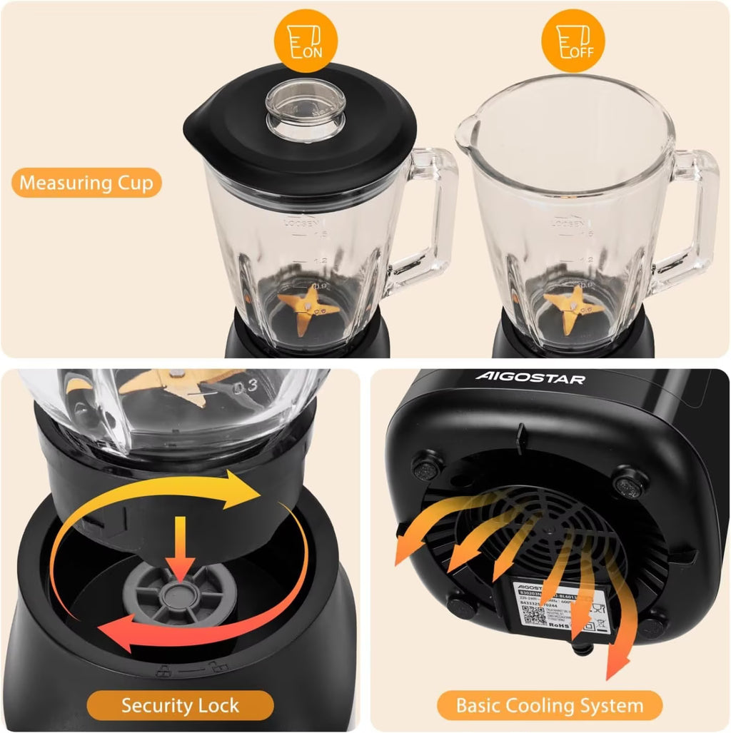 Licuadora Eléctrica para Batidos y Smoothies con 6 Cuchillas