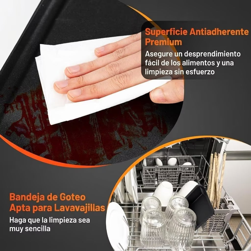 Plancha de asar Eléctrica 90×23 cm Superficie antiadherente a la piedra 2000w con Termostato Regulable y Bandeja para Recogida de Grasa