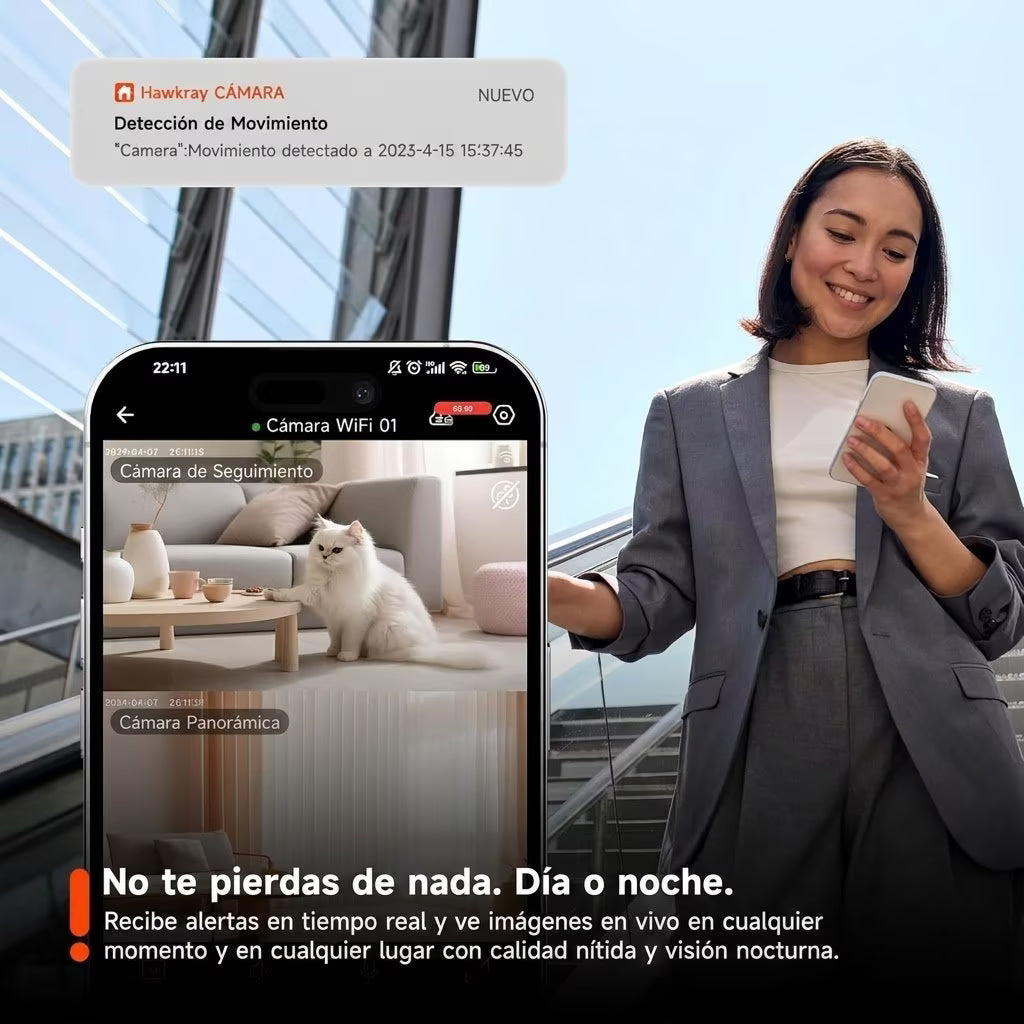Cámara de seguridad inteligente 3 MP 2K, monitor para bebés y cámara para mascotas, visión nocturna a color, detección de movimiento, instalación fácil, almacenamiento en la nube o tarjeta SD.