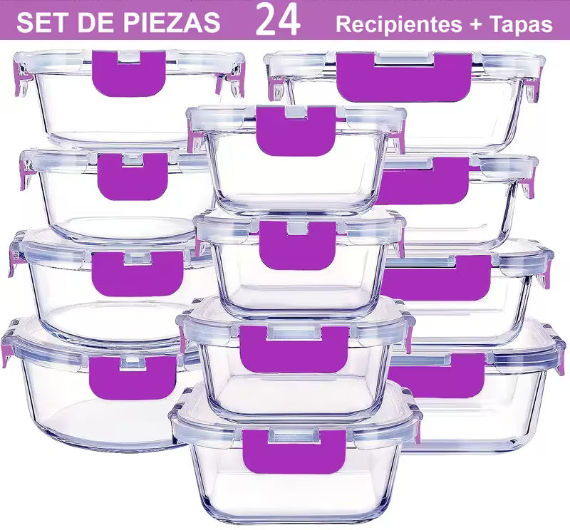 Set de 12 Tápers de Cristal Premium | Aptos para Horno y Microondas