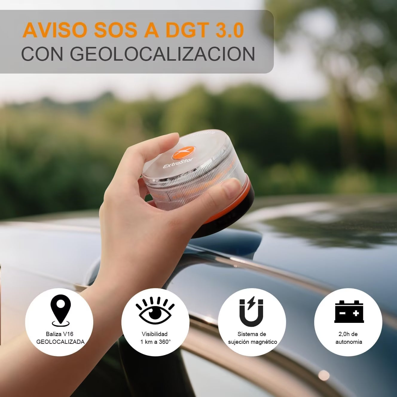 Baliza V16 Conectada Homologada por la DGT | Datos Incluidos hasta 2038, Luz Obligatoria de Emergencia 2026, Base Magnética e IP54