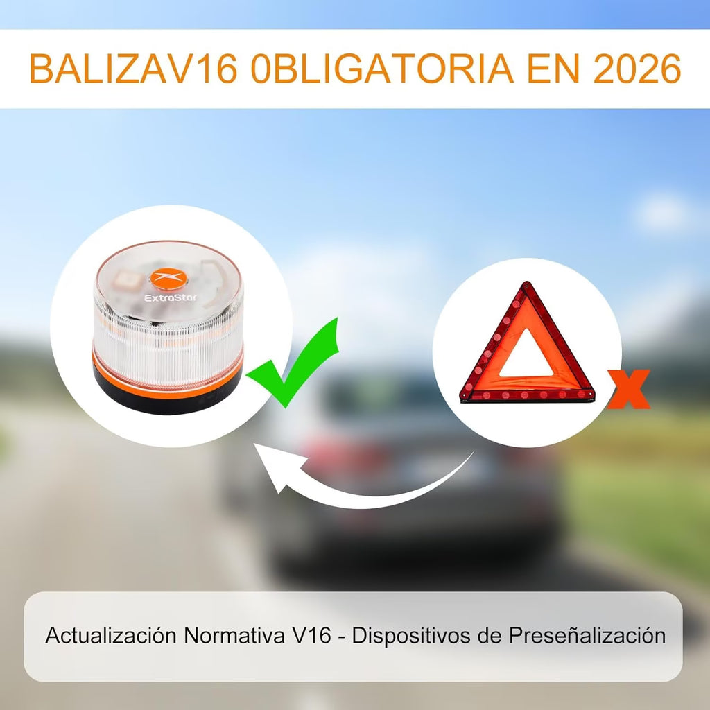 Baliza V16 Conectada Homologada por la DGT | Datos Incluidos hasta 2038, Luz Obligatoria de Emergencia 2026, Base Magnética e IP54