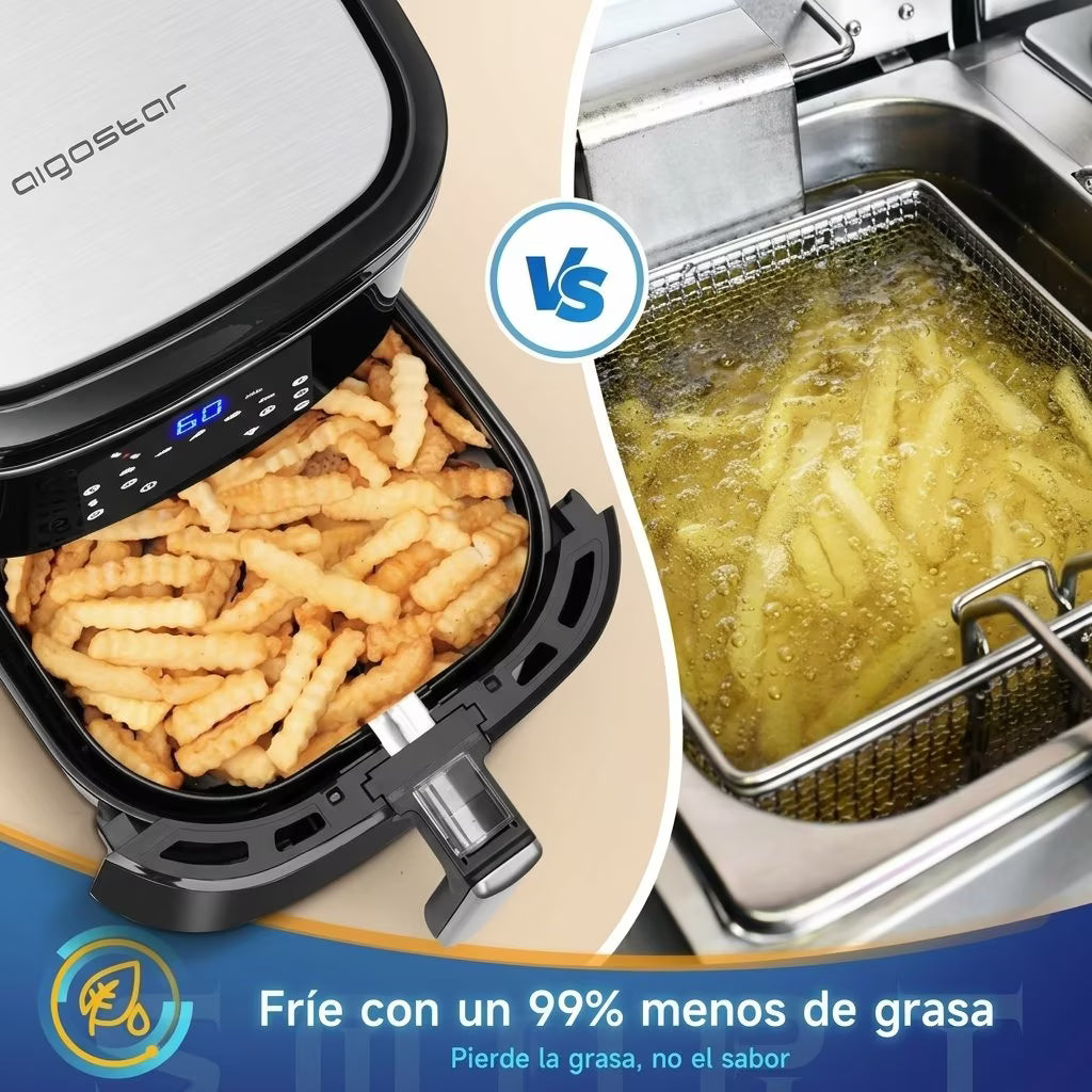 Freidora de Aire sin Aceite XXL 7L,1900W, Inteligente. Conexión Wifi.Pantalla LED táctil, 7 funciones preestablecidas Libre de BPA REGALO: 1,7L Hervidor Eléctrico